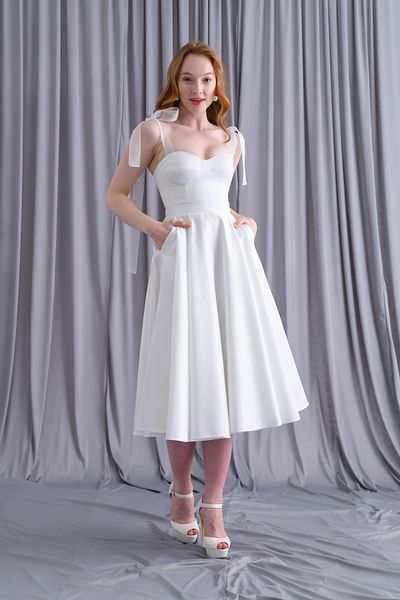 Tangül&Ali'S Moda Evi White Midi Dress with Tulle Straps