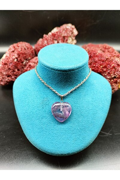 DOĞAL TAŞ CENNETİ Ametist Doğal Taş Kalp Kolye Ucu (sertifikalı) (47 Cm Zinci...