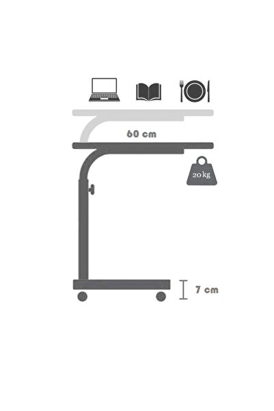 servetavcı Yükseklik Ayarlı Laptop Ve Servis Sehpası - Atlantik Çam (TEKERLİ) Oval Kenar