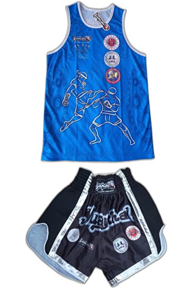 Dragon Muaythai Şort Federasyon Onaylı Maç Şortu Ve Federasyon Logolu Dijital Baskılı Spor Atlet 2li Takım