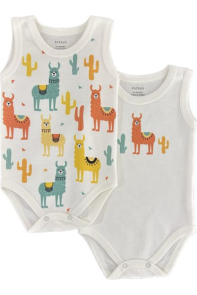 Renkli Puset 2-Piece Organic Cotton Snap-On Baby Strap Bodysuit Set Llama
