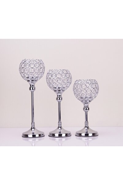 Tasarım Evi Ultra Lüks Kristal Taşlı Ayaklı Gold Şamdan 3'lü Set