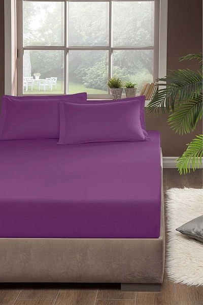 Romans Luxury Elastic Combed Cotton Bed Sheet 180x200 Cm Purple Color