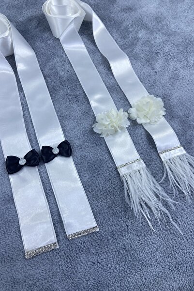 FdayAksesuar Papion alb de nuntă, cu pene, bijuterii cu design special, bijut...