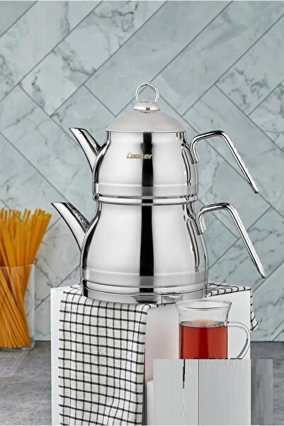 Cooker Yeşil Cooker 4 Parça Lisa Çaydanlık Aile Boy Gümüş Paslanmaz Çelik