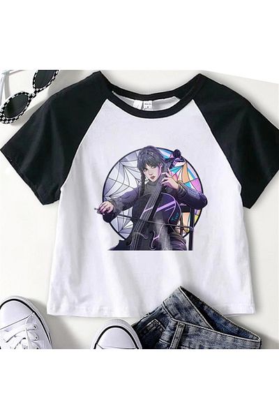 Touz Eysa Wednesday Guitar Printed Raglan Sleeve White Crop