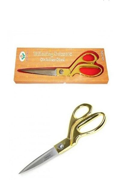 DİBA AVM Professional Tailor Scissors Professional Metal Tailor Scissors Gold Colored Large Size 25 Cm