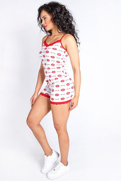 Le Tonnerre Women's Ecru Kiss Printed Cotton Lace Athlete Shorts Set