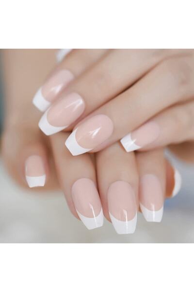 EDA LUXURY BEAUTY 24'lü Natürel Pembe Beyaz French Takma Tırnak Lüks Doğal Pa...