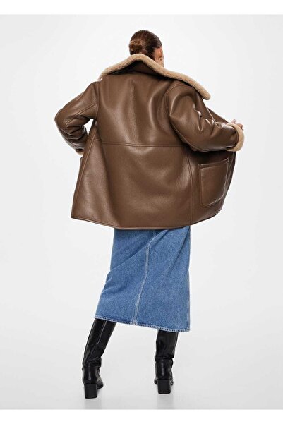 MANGO Woman Kabát s kožešinou