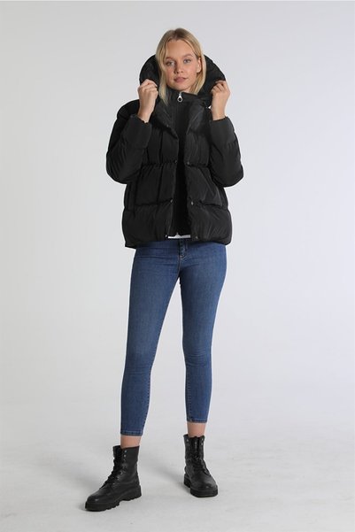 PIQUE Women's Coat Hooded Women's Inflatable Comfortable Mold Coat Black Buse