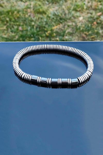 TREND COLLECTİON Silver Hematite Natural Stone Prism Model Adjustable Men's Bracelet