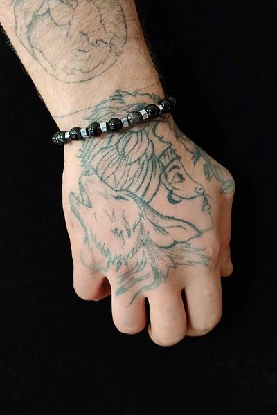 TREND COLLECTİON Adjustable Natural Stone Men's Bracelet with Black Agate Hematite Detail