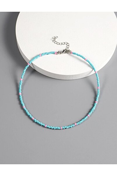 Roe takı aksesuar Necklace with Blue Miyuki Sand Beads and Pink Sand Bead Detail