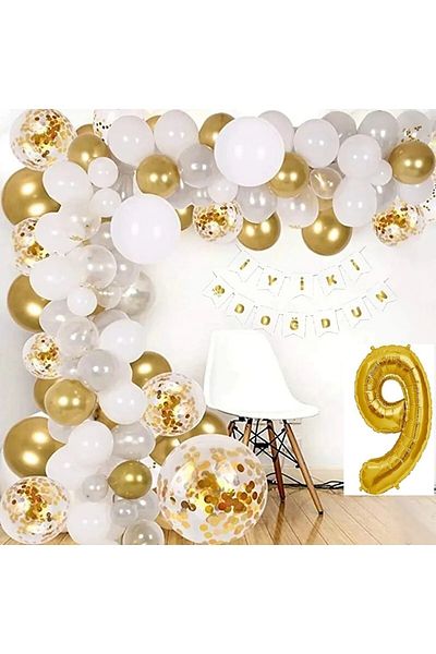 DÜVENCİ TİCARET 0-9 Years Old Balloon Chain Set Shadow Gold Balloon Decoration