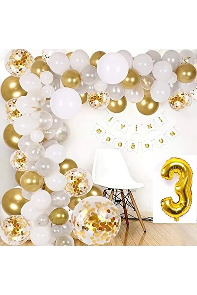 DÜVENCİ TİCARET 0-9 Yaş Balon Zinciri Seti Gölge Altın Balon Dekorasyon