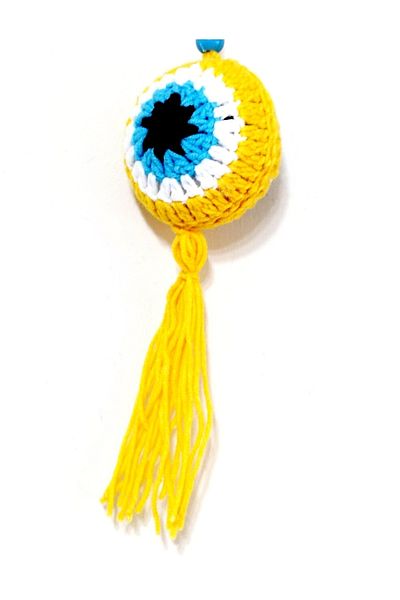 Mixperi Evil Eye Bead Patterned Tasseled Yellow Car Ornament