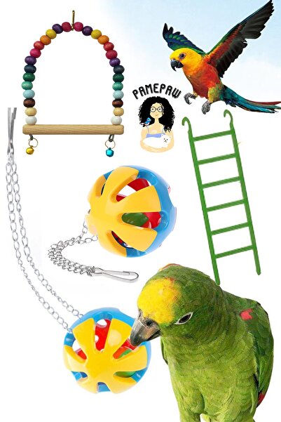 PAMEPAW Kuş Merdiveni , Kuş Çıngıraklı Top Oyuncağı Ve Salıncağı Seti
