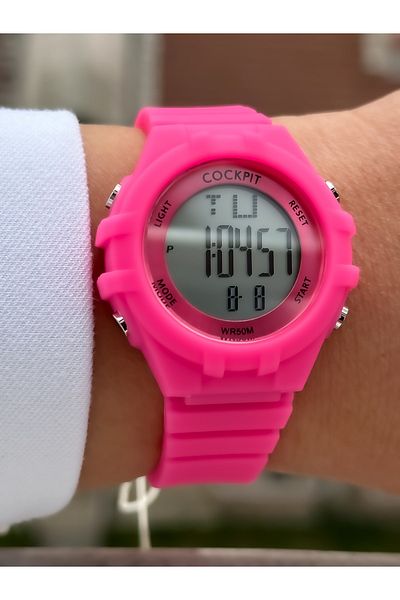 Cockpit Brand Water Resist, Alarm, Illuminated, Pink Silicone Band Sports Wristwatch