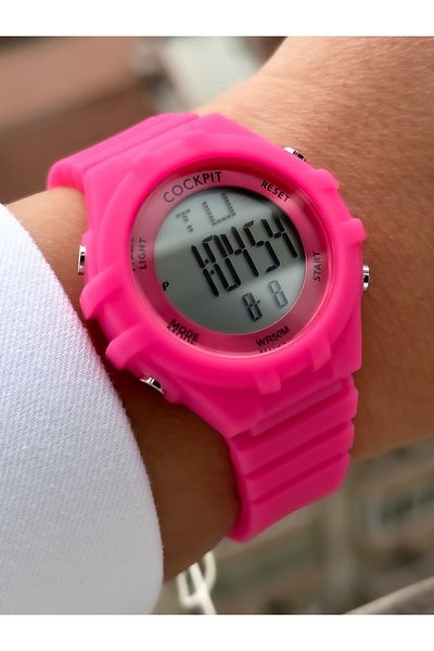 Cockpit Brand Water Resist, Alarm, Illuminated, Pink Silicone Band Sports Wristwatch