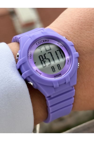 Cockpit Brand Water Resist, Alarm, Illuminated, Purple Silicone Band Sports Wristwatch