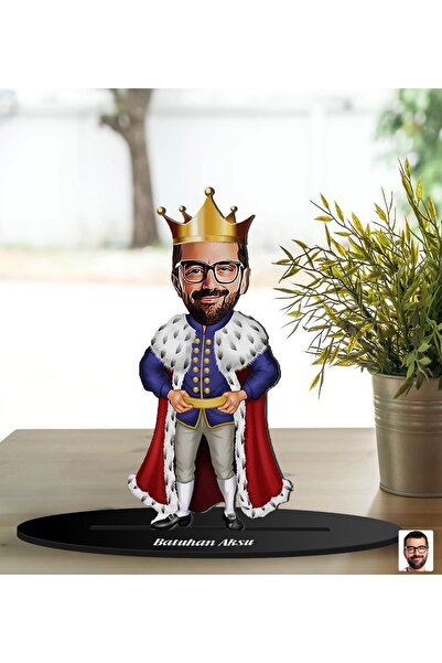 Bk Gift Kişiye Özel Kral Karikatürlü 3d Ahşap Biblo, Sevgili Biblo, Ahşap Biblo,