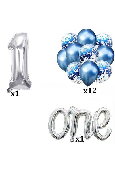 Patladı Gitti Blue Silver 1 Year Birthday Set