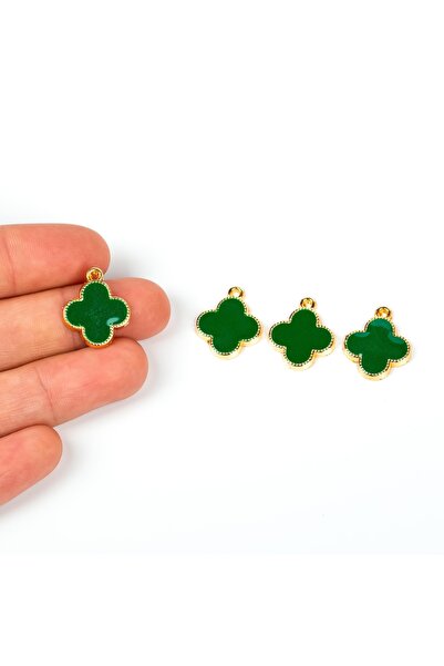 yfhobi 1 Adet - 18 Mm Yeşil Mineli Yonca Takı Aparatı, Altın Kaplama, 1. Kali...