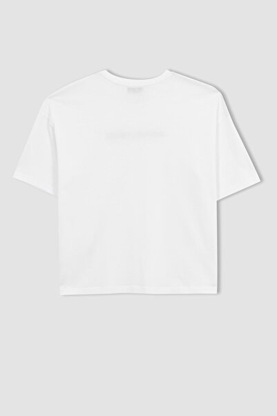 DeFacto Sorbet X Kurzarm-T-Shirt mit Rundhalsausschnitt und Slogan-Aufdruck