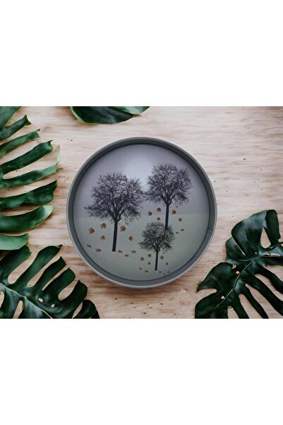 kmskumsar صينية معدنية منقوشة باللون الرمادي من سلسلة Arbor