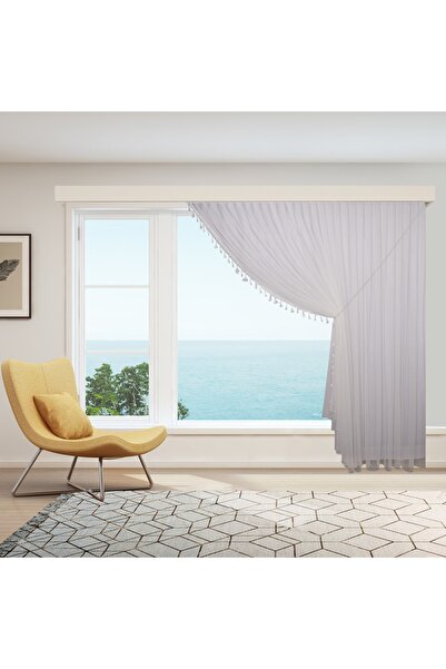 perhal perde ve halı Tek Kanat Saçaklı Püsküllü Keten Kırışmayan Etekleri Kur...