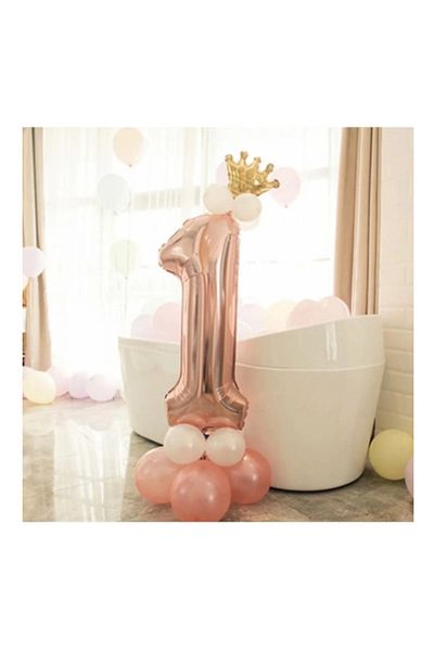 LOTUS PARTY 1 Year Old Rose Gold Number Balloon Golden King Crown Balloon Set