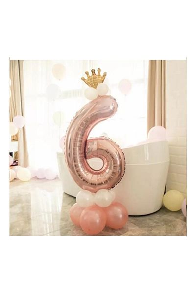 LOTUS PARTY Age 6 Rose Gold Number Balloon Gold King Crown Balloon Set