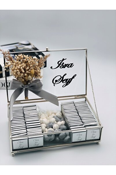 Masalsı Concept 80 Ad Madlen Kız Isteme Çikolatası, Cam Kutuda Özel Süsleme S...