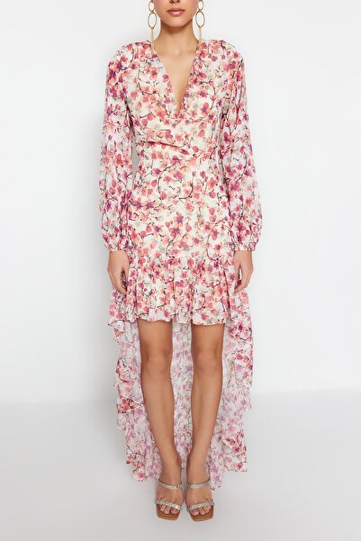 Trendyol Collection Dlouhé večerní šaty s květinovým potiskem ve střihu do A - TPRSS23AE00121