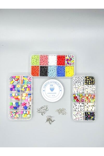 Egem aksesuar 37 Parça Kutulu Kum Boncuk Harf Ve Fimo Figür Takı Yapım Seti