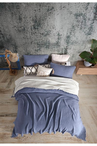 destinyhometex Indigo 4 Layer Multi Muslin 100% Cotton Double Bedspread 200x240cm
