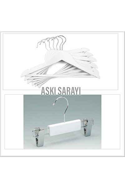 menofis Beyaz Ahşap Çocuk Ve Bebek Askısı Elbise Ve Pantolon Askısı Mandallı 12 +12 Özel Set -askı Sarayı -