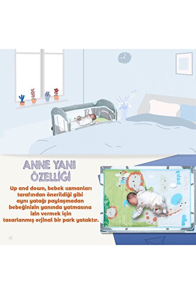 LORELLİ Up And Down 60x120 Bebek Anne Yanı Oyun Parkı Yatak Beşik