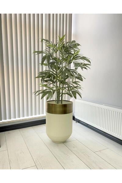 evdeniste Dekoratif Eskitme Darbuka Beyaz Saksı 60cm