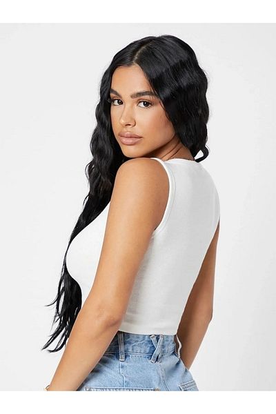 tuba yozgatlıoğlu Women's White Square Neck Crop Top Blouse