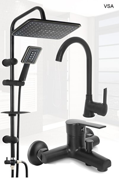 VSA Mat Siyah Delta Robot Yağmurlama Banyo Duş Seti Lavabo Bataryası Banyo Ba...