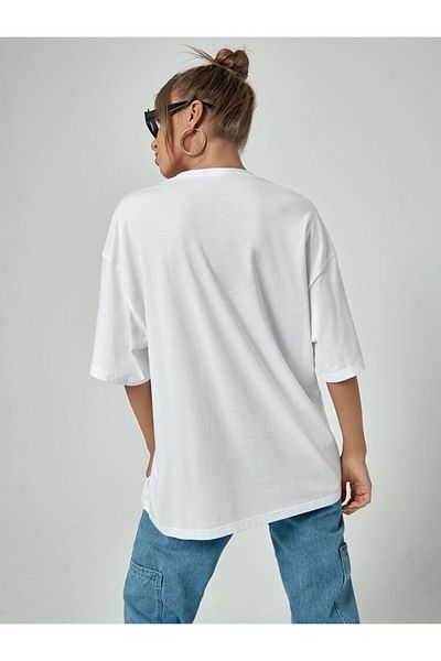 DEEPSENCE Γυναικείο Oversize Λευκό T-shirt Astronaut Balloon μπροστά με στάμπα