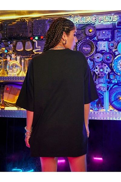 DEEPSENCE Tricou negru oversize de damă California cu imprimeu în față și spate