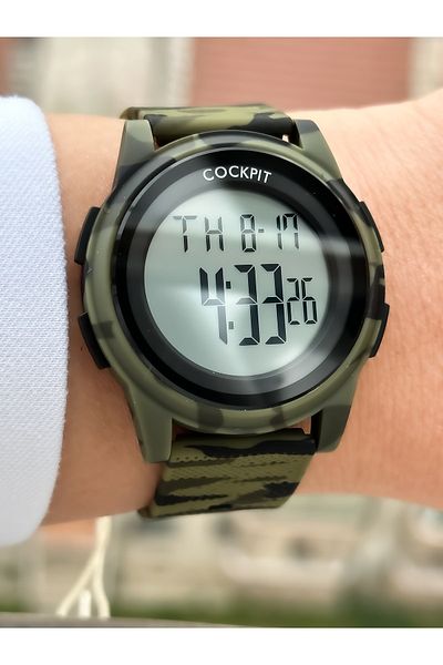 Cockpit Brand Water Resist, Alarm, Illuminated, Military Green Silicone Strap Sports Men's/Women's Wristwatch