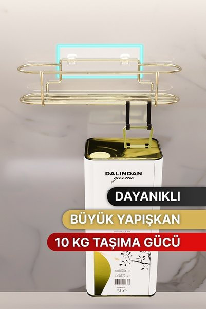 Bino Spice Rack Luxury Metal Gold Kitchen Shelf Bathroom Shelf with Adhesive Hooks Stylish Design Salt Shaker Hanger