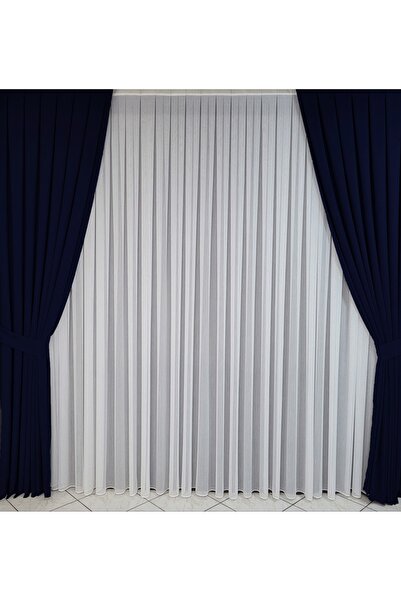 Yuka Diamond Double Wing Dark Navy Blue Velvet Textured Sparse Pleated Plain Island Background Curtain Plain 90 X 260