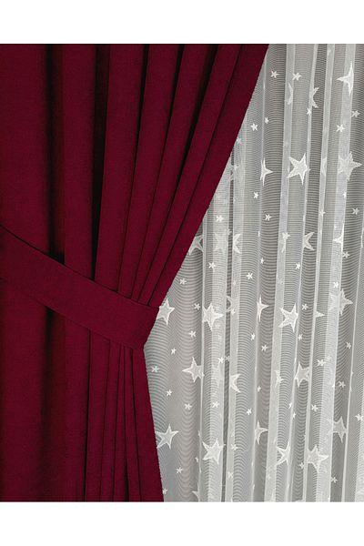 Yuka Diamond Double Wing Claret Red Velvet Textured Closely Pleated Plain Island Background Curtain Sade90 X 250