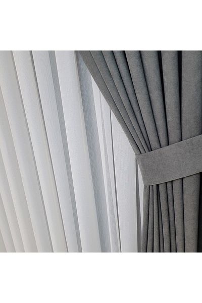 Yuka Diamond Double Wing Gray Velvet Textured Sparse Pleated Plain Island Background Curtain Sade100 X 260