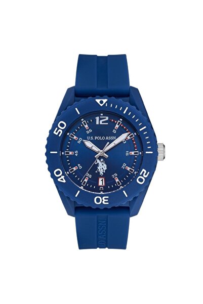 U.S. Polo Assn. Uspa4001-01 ساعة يد رجالية من السيليكون باللون الأزرق الداكن